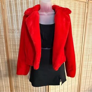 Blank NYC Red Teddy Jacket Cozy Plush Cropped